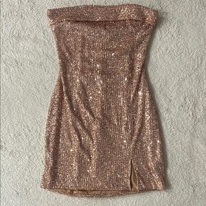 Zara Strapless Sequin Dress in Rose Gold